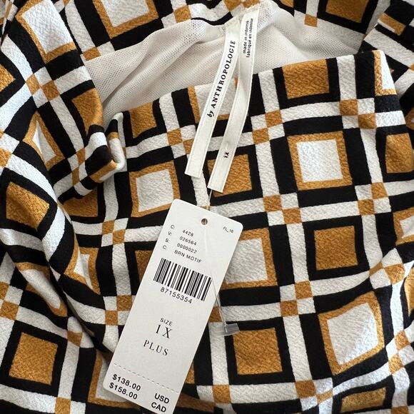 Anthropologie Maya Ruched Mini Dress Cowl-Neck Stretch Printed Gold White 1X NWT - Picture 9 of 12